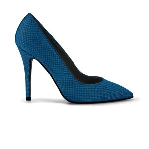 Mod. EGLE – Scarpa decolleté con tacco a coda in pelle vegana di legno di acero bluette