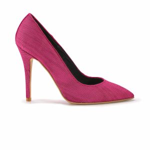 Mod. EGLE – Scarpa decolleté con tacco a coda in pelle vegana di legno di acero fuxia