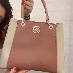 BORSA A SPALLA DONNA XTI BICOLORE ROSA E BEIGE