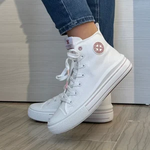 SNEAKER XTI TELA BIANCA BORDO ROSA