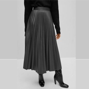 Hugo Boss Gonna a trapezio con pieghe in Ecopelle goffrata