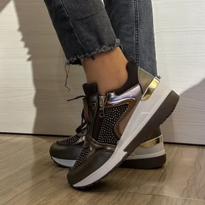 SNEAKER DONNA TIGLIO BRONZO CON STRASS