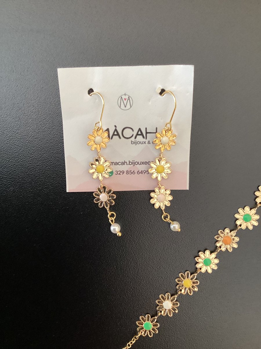 SET ORECCHINI E BRACCIALE ACCIAIO COLOR ORO FIORELLINI - immagine 3