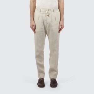Cruna Pantaloni tapered fit con elastico in vita e coulisse a scomparsa in tela di lino leggero ecrù
