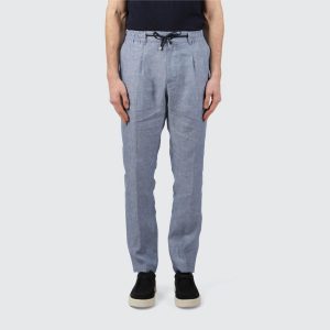 Cruna Pantaloni tapered fit con elastico in vita e coulisse a scomparsa in tela di lino leggero polvere