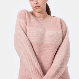 Olive Maglia bicolore girocollo in Lana e Alpaca Rosa