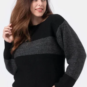 Olive Maglia bicolore girocollo in Lana e Alpaca Nero