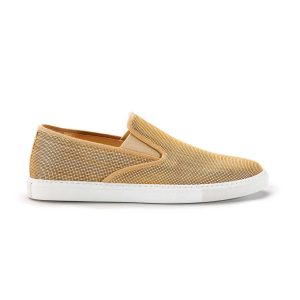 Mod. PABLO – Fashion sneakers senza lacci  in pelle vegana di legno di acero tortora