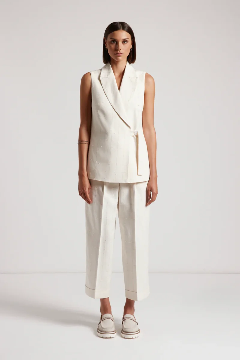 Peserico Gilet doppiopetto in stuoia Bouclè Bianco Nuvola - immagine 7