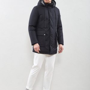 Peserico Giubbotto lungo imbottito in piuma d’Oca blu scuro