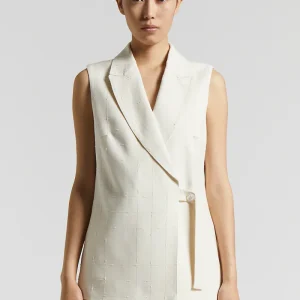 Peserico Gilet doppiopetto in stuoia Bouclè Bianco Nuvola