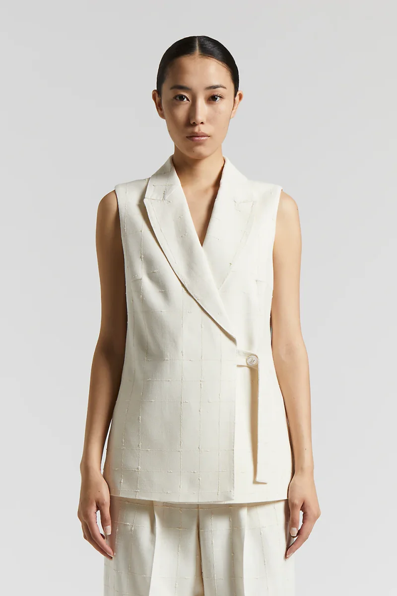 Peserico Gilet doppiopetto in stuoia Bouclè Bianco Nuvola