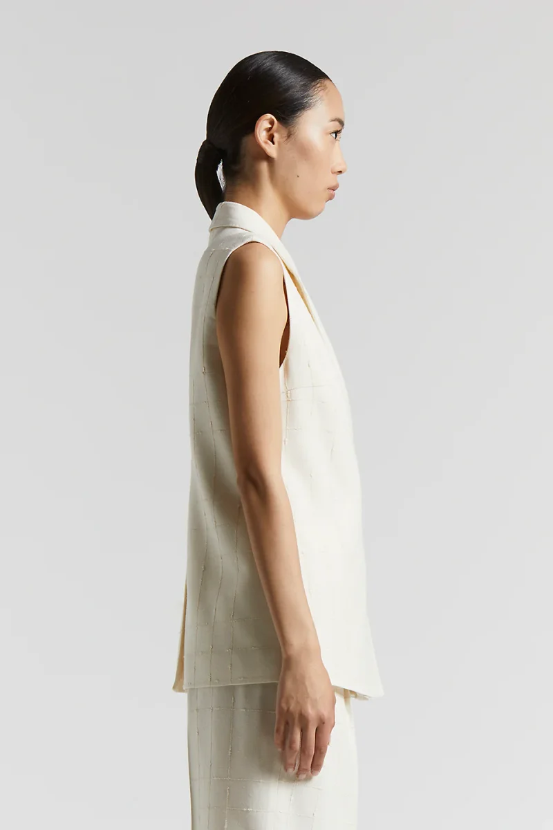 Peserico Gilet doppiopetto in stuoia Bouclè Bianco Nuvola - immagine 5