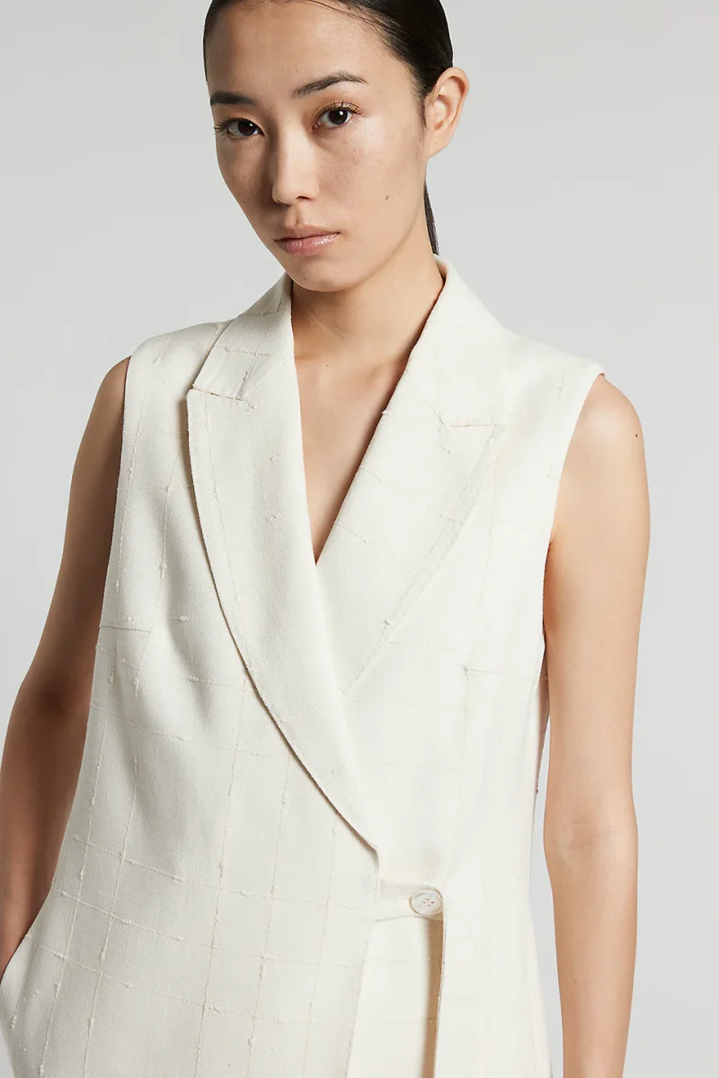 Peserico Gilet doppiopetto in stuoia Bouclè Bianco Nuvola - immagine 3