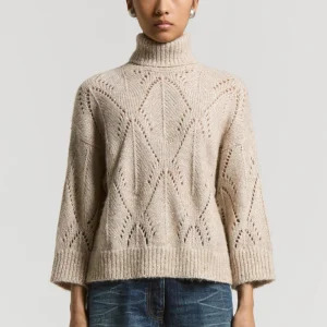 Peserico Maglia collo alto misto Alpaca – Bianco Opale