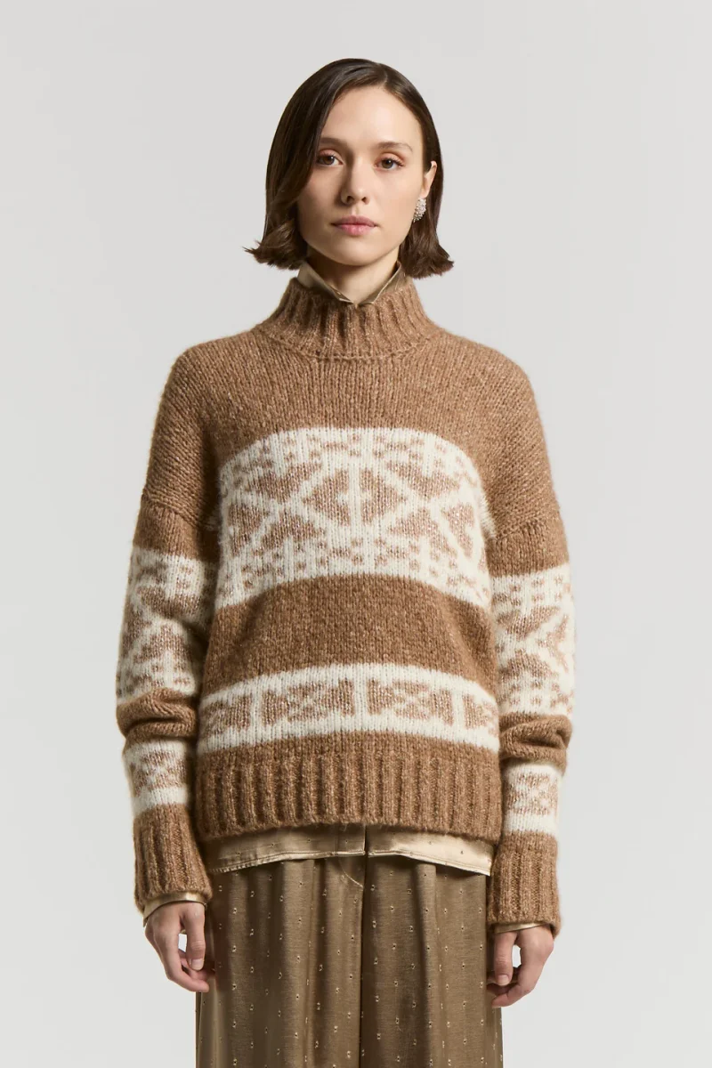 Peserico Maglia norvegese in mouline di alpaca e lana – Amber Beige - immagine 2