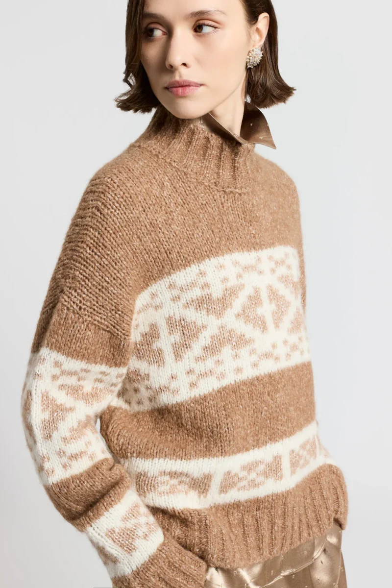 Peserico Maglia norvegese in mouline di alpaca e lana – Amber Beige - immagine 4