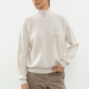 Peserico Maglia a collo alto in lana, seta e cashmere crema