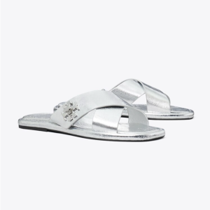 Tory Burch Sandalo slider – Shiny Silver