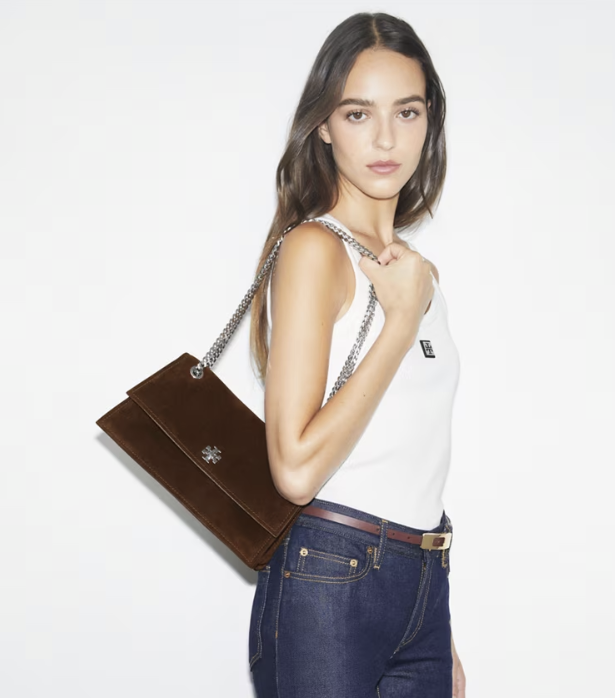 Tory Burch Shoulder Bag Kira in Suede – Dark Cocoa - immagine 6