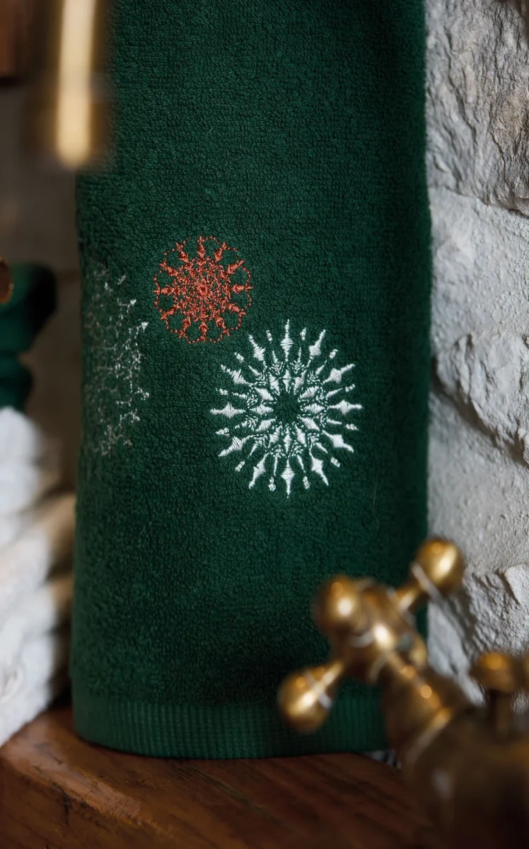 Set Spugne Ricamate 1+1 Ospite + Viso Fiocchi di Neve - Maison Sucrée - immagine 3