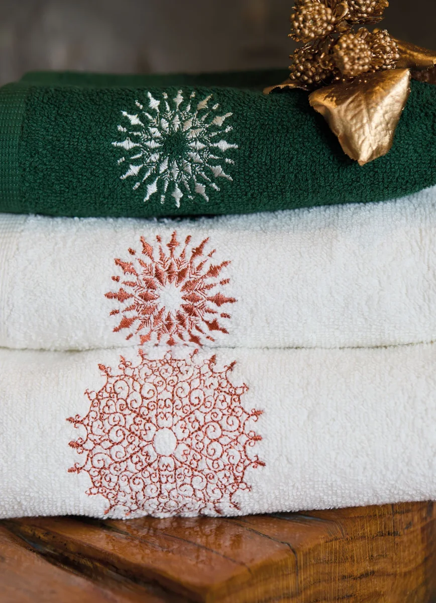 Set Spugne Ricamate 1+1 Ospite + Viso Fiocchi di Neve - Maison Sucrée - immagine 4