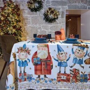 Tovaglia Natalizia Antimacchia - Elfi e Babbo Natale