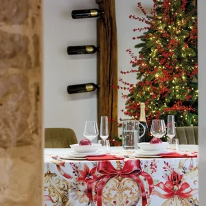 Tovaglia Natalizia Antimacchia - Opulence Decorazioni Rosse e Oro Maison Sucreè