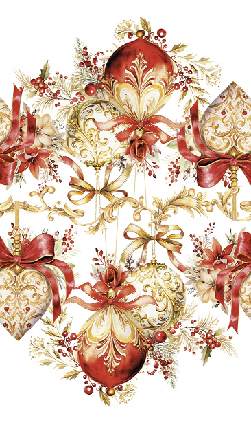Tovaglia Natalizia Antimacchia - Opulence Decorazioni Rosse e Oro Maison Sucreè - immagine 5