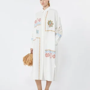 Abito chemisier in popeline con ricami - BIANCO WEEKEND MAXMARA