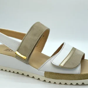 Ziviani Sandalo Bicolore Due  Fasce A  Velcro CA3078 Bianco/camoscio Beige