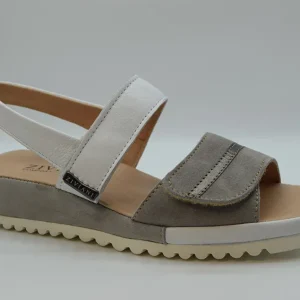 Ziviani Sandalo Bicolore Due  Fasce A  Velcro CA3078 Vitello Bianco Camoscio Grigio