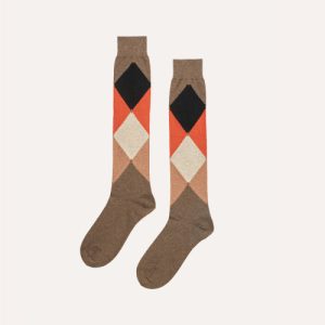 Ballantyne Calzino in cotone motivo rombo toni marrone chiaro