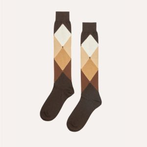 Ballantyne Calzino in cotone motivo rombo toni marrone scuro