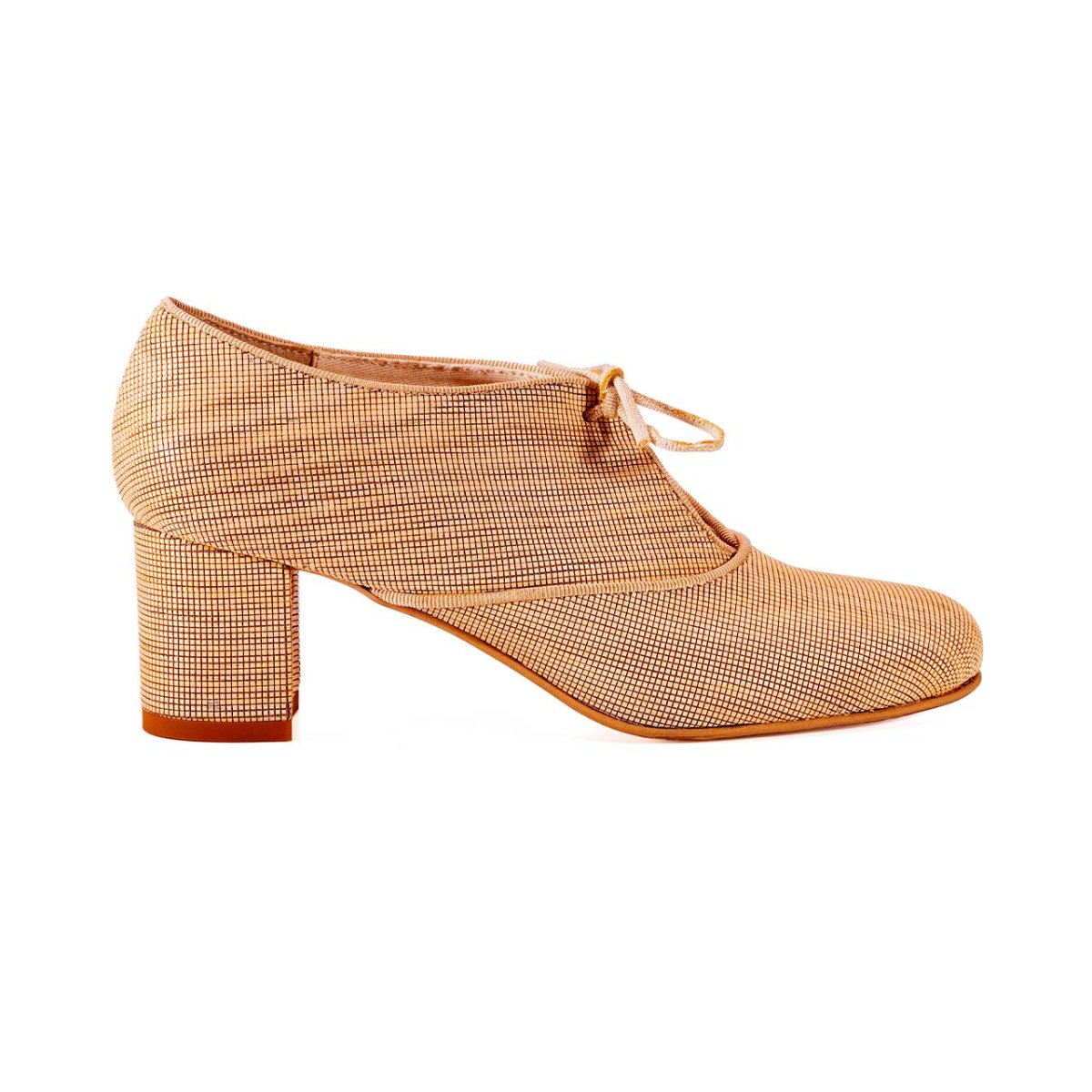 Mod. CLOE – Scarpa stringate con tacco applicato stile retrò in pelle vegana di legno di ciliegio - immagine 2