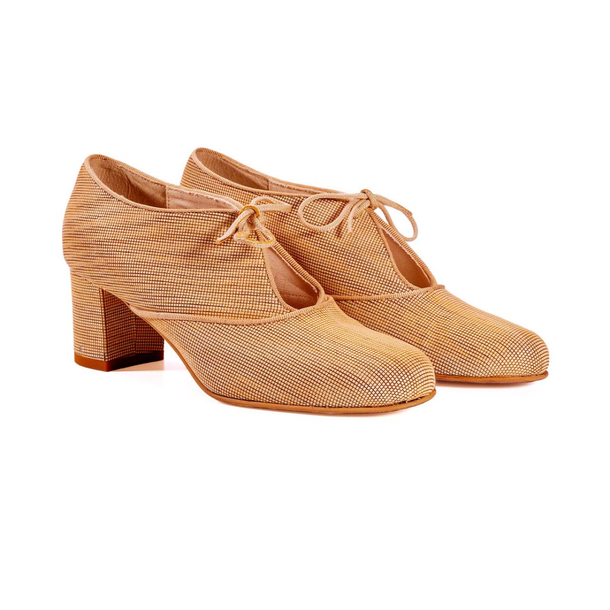 Mod. CLOE – Scarpa stringate con tacco applicato stile retrò in pelle vegana di legno di ciliegio - immagine 3