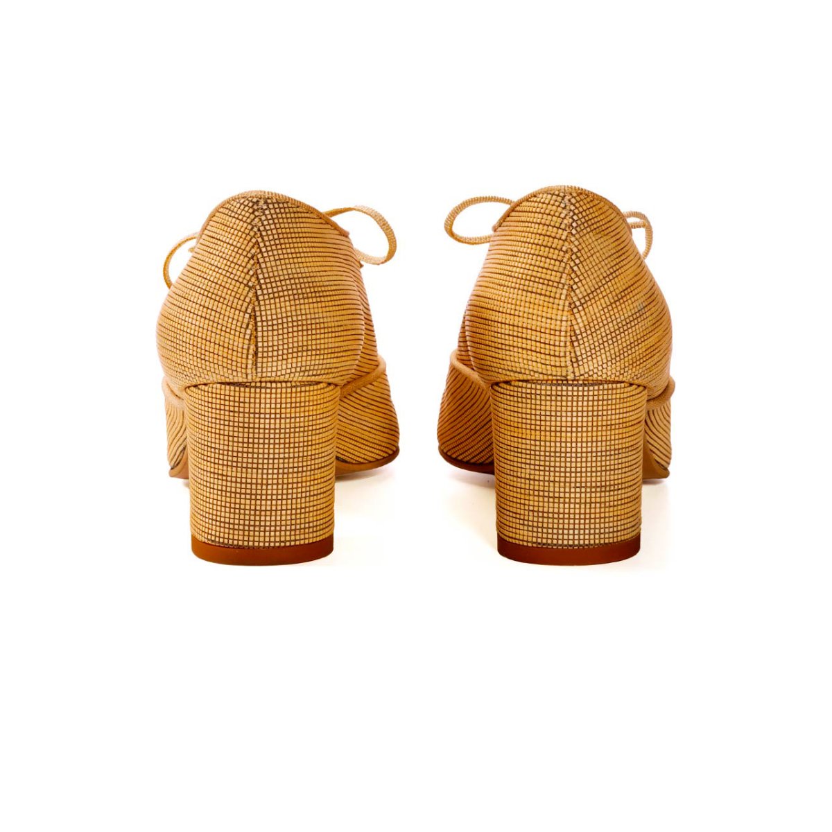 Mod. CLOE – Scarpa stringate con tacco applicato stile retrò in pelle vegana di legno di ciliegio - immagine 4