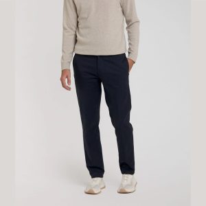 Cruna Pantaloni chino regular fit in tessuto Panama di puro cotone blu notte
