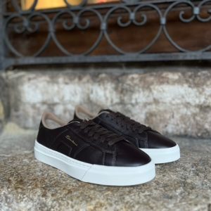 Santoni Double Buckle Sneaker da uomo in pelle bottalata testa di moro