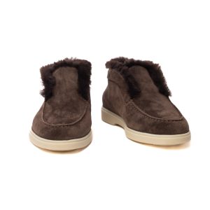 Santoni Stivaletto desert con pelliccia da donna in suede cioccolato